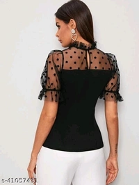 Net Sleeves Top  - Ebony Black , XS   S  M   L  XL   XXL
