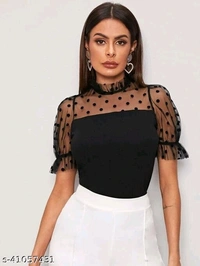 Net Sleeves Top  - Ebony Black , XS   S  M   L  XL   XXL