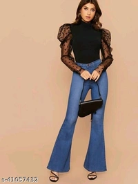 Net Sleeves Top  - Ebony Black , XS   S  M   L  XL   XXL