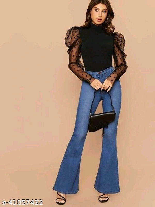 Net Sleeves Top  - Ebony Black , XS   S  M   L  XL   XXL