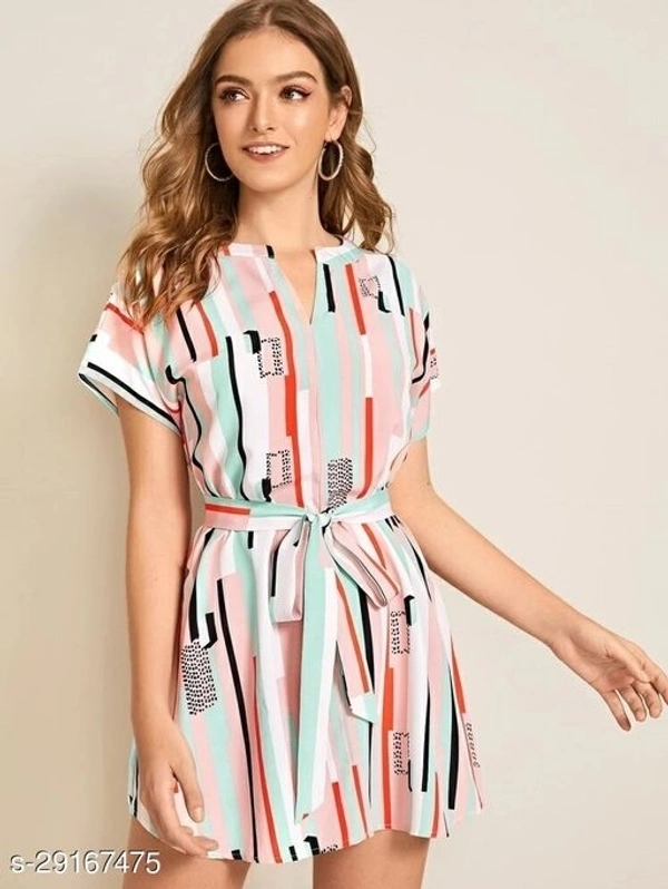 Shirt Dress With Belt - Dark multi color,  Light multi color , S  M  L  XL 