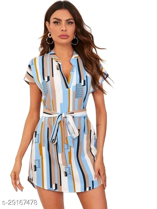 Shirt Dress With Belt - Dark multi color,  Light multi color , S  M  L  XL 