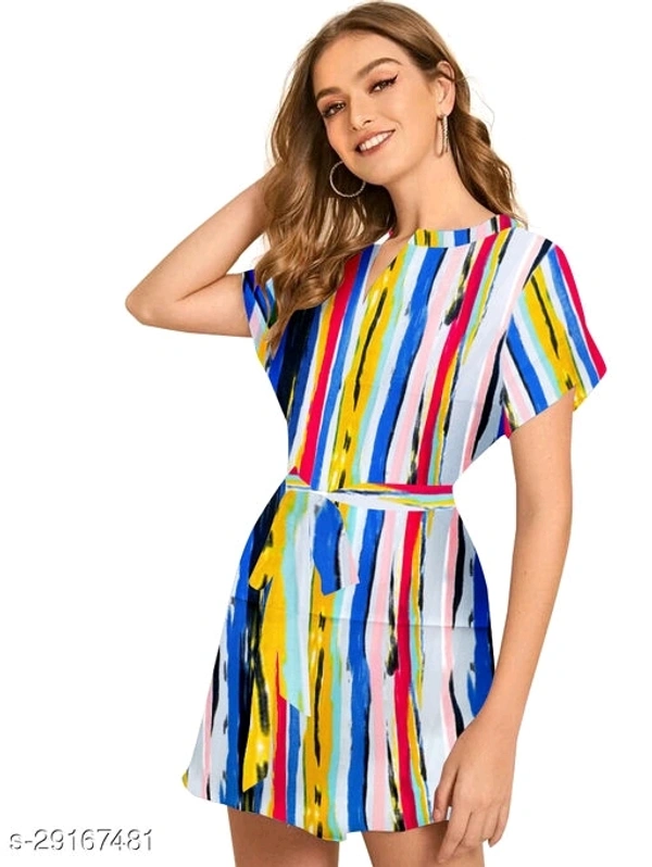 Shirt Dress With Belt - Dark multi color,  Light multi color , S  M  L  XL 