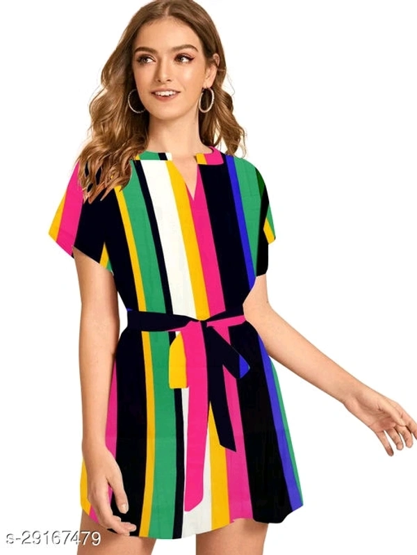 Shirt Dress With Belt - Dark multi color,  Light multi color , S  M  L  XL 
