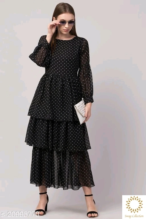 Polka Dots Dress - Black, Pink, Red, S  M  L