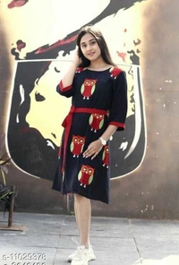 Owl Printed Short Dress - Light blue,  white, black, yellow , XS  S  M    L   XL   XXL