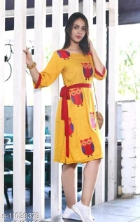 Owl Printed Short Dress - Light blue,  white, black, yellow , XS  S  M    L   XL   XXL