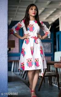 Owl Printed Short Dress - Light blue,  white, black, yellow , XS  S  M    L   XL   XXL