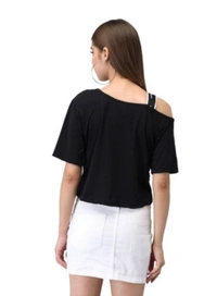Cut Out Shoulder Top - Black , M  L  XL