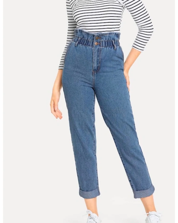Denims Paper bag Mom Fit Jeans - Stone blue, Dark blue, L - 28 to 30 ,XL - 32 to 34.