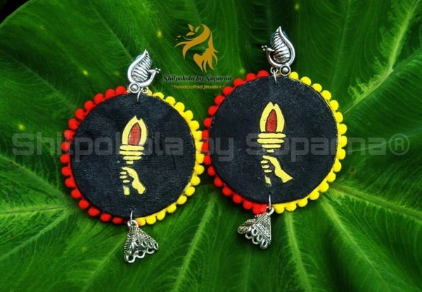 East Bengal Themed Earrings - Black, Red and Yellow, Standard