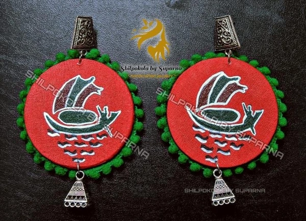 Mohun Bagan Themed Earrings - Green & Maroon, Standard