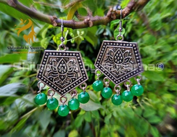 Oxidised Hexagon Earrings - Customisable