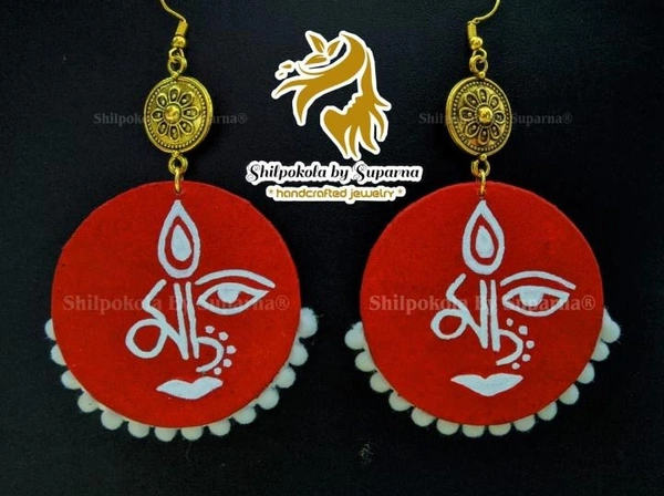 Durga Hand-painted Calligraphy Earrings - Red and White
