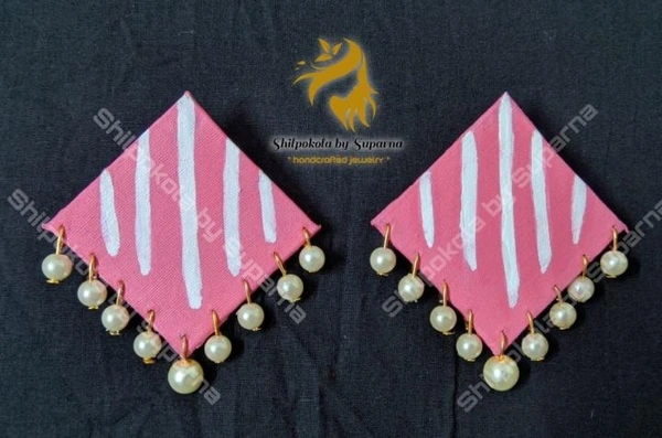 Square Hand-painted Pearl Earrings - Customisable