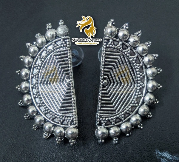 Oxidised Half Circle Earrings 