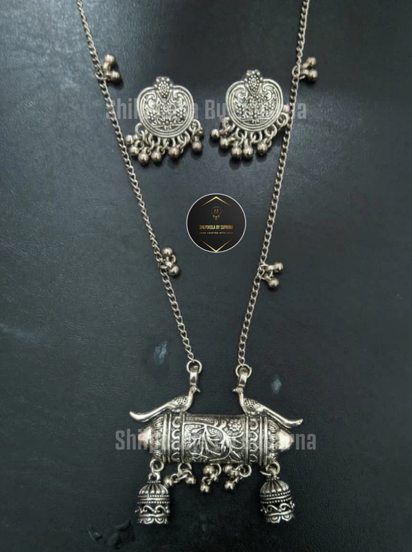 Oxidised Simple Peacock 🦚 Necklace & Earrings 