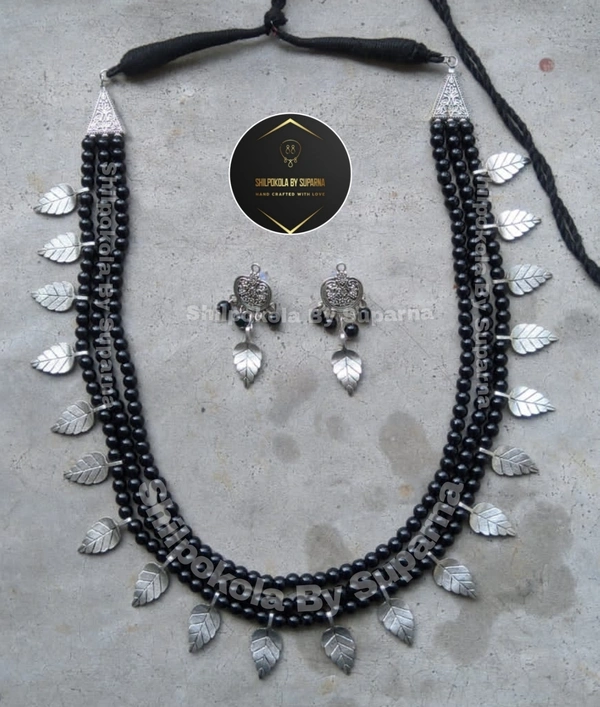 Oxidised Beads Necklace & Earrings 