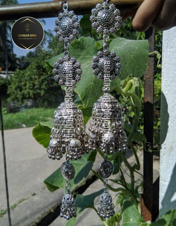 Oxidised Hanging Jhumka Earrings 