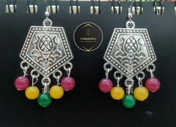 Oxidised Multi Colored Glass Beads Earrings