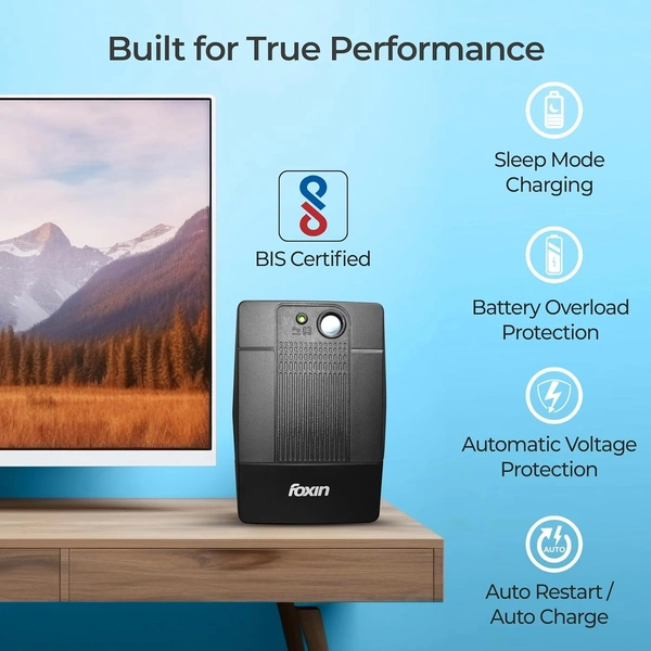 FOXIN Foxin UPS 600va 360W with LED Indicator, UPS for PC | Laptops | Gaming Computers | WiFi Routers & More | BIS Approved | 2 Years Warranty