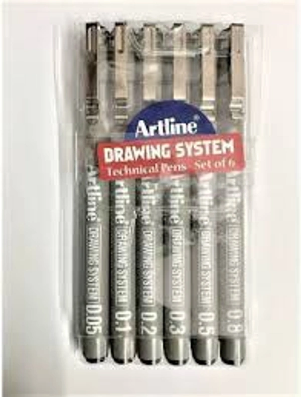 Artline Drawing System Pen (Roriting Pen) - Set of 6 fine tip pen