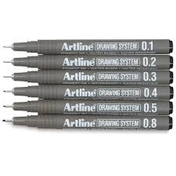 Artline Drawing System Pen (Roriting Pen) - Set of 6 fine tip pen