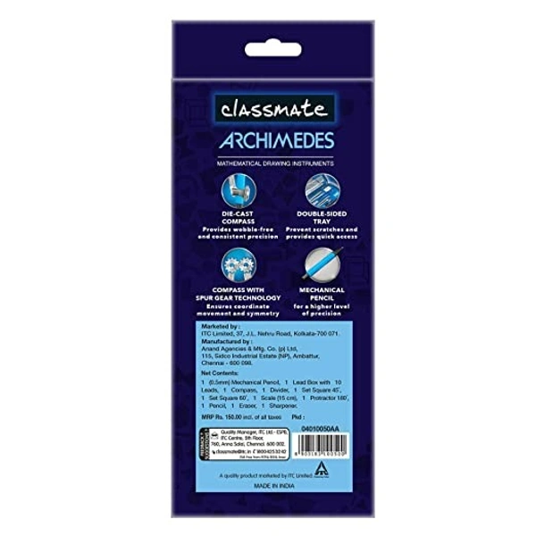 Classmate Archimedes Geometry Box | Die- Cast Compass | Mechanical Pencil | Double sided tray