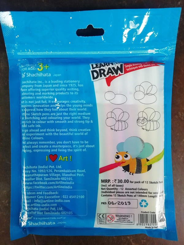 Artline Sketch Pen, 12 Shades (Multi Color) - 