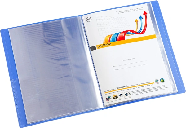 WORLDONE Display Book File Folder with 60 Pockets Plastic File Display Presentation Book, A4 Size, Color: Blue, Set of : 1 - Blue, 60 Pockets, A4