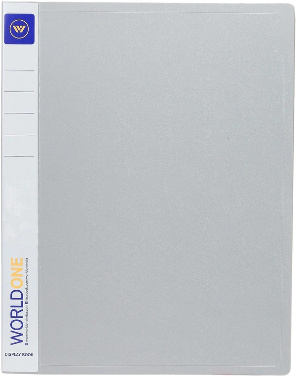WORLDONE Display Book File Folder with 20 Pockets Plastic File Display Presentation Book, A4 Size, Color: Blue, Set of : 1 - Grey, 20 Pockets, A4