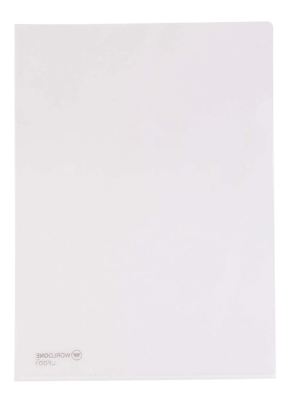 WORLDONE  L-Type Transparent Document Sleeve Project Document Holder Plastic Folder for Document Paper Certificate - Pack of 10 - FC, Transparent