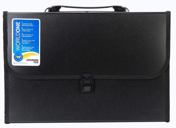 WORLDONE Foolsacp Expanding File with Handle & Lock, Set of 1, Size: FC (Black) - Black