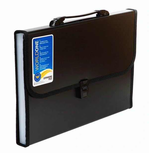 WORLDONE Foolsacp Expanding File with Handle & Lock, Set of 1, Size: FC (Black) - Black