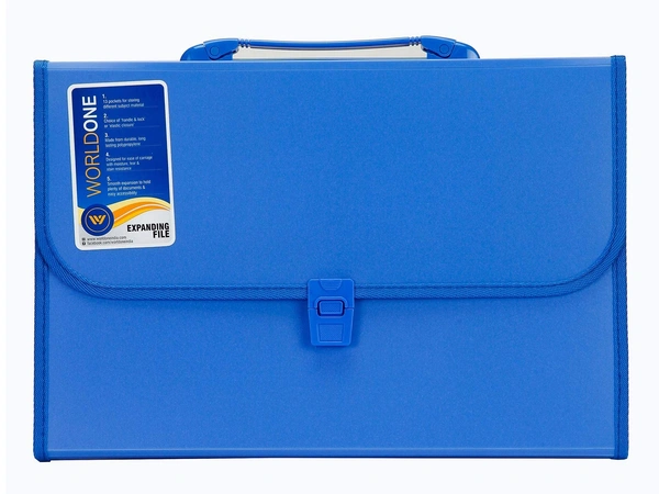 WORLDONE Foolsacp Expanding File with Handle & Lock, Set of 1, Size: FC, Color: Blue