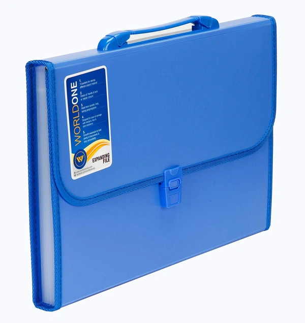 WORLDONE Foolsacp Expanding File with Handle & Lock, Set of 1, Size: FC, Color: Blue