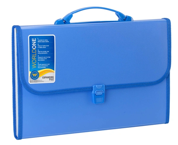 WORLDONE Foolsacp Expanding File with Handle & Lock, Set of 1, Size: FC, Color: Blue