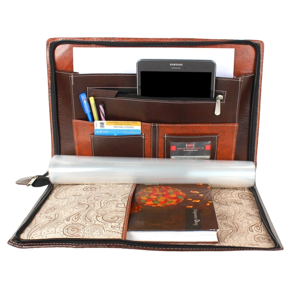 Leatherette Material Professional File Folders for Certificates, Documents Holder with 20 Leafs size-B4, Color: Mix Brown - B4