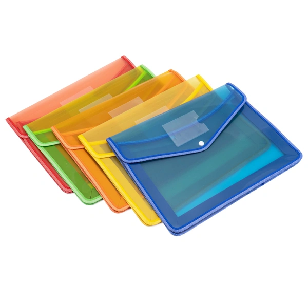 Button file Multicolor Plastic Documents Storage Envelope Folder File with Snap Button A4/Legal Documents File Holder - Mix colour
