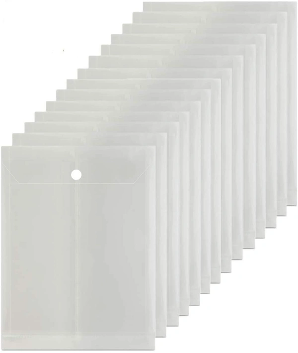 Button file  12 Pack A4/Legal Top Opening Document File Bag, Transparent Envelope Holder Storage Case, My Clear Plastic Container, Snap Button Organizer Top Button File - Transparent