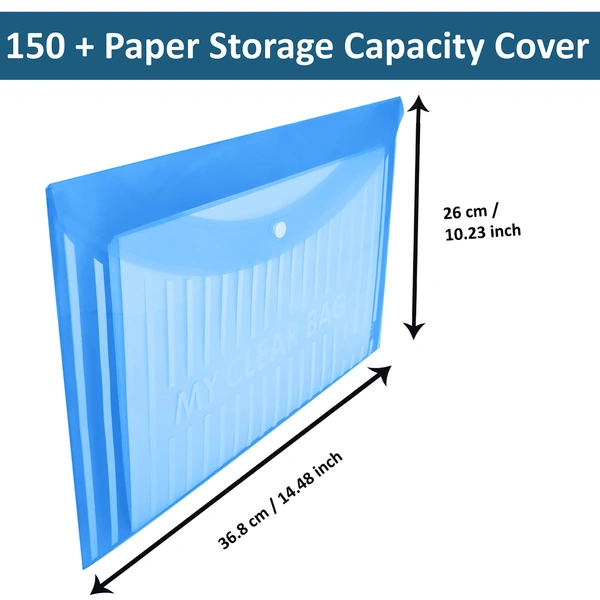 Button file  Transparent Lining Printed Document Certificate Storage Case, Snap Button Organizer, My Clear Plastic Bag(Blue) pack of 20 - Blue