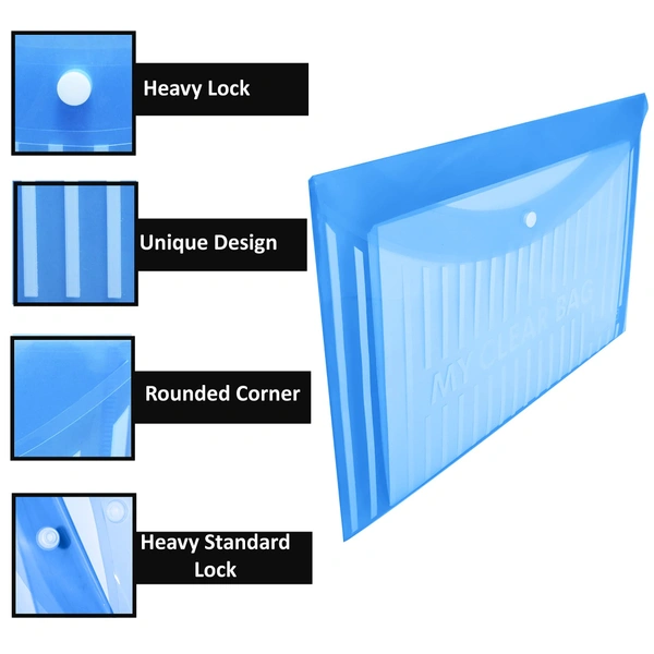 Button file  Transparent Lining Printed Document Certificate Storage Case, Snap Button Organizer, My Clear Plastic Bag(Blue) pack of 20 - Blue