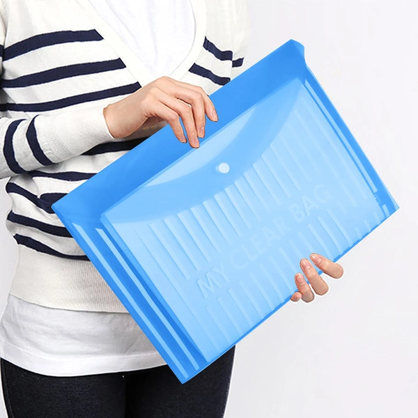 Button file  Transparent Lining Printed Document Certificate Storage Case, Snap Button Organizer, My Clear Plastic Bag(Blue) pack of 20 - Blue
