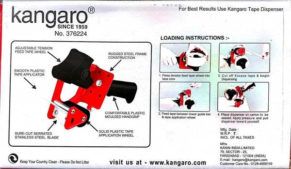 Kangaro Original Heavy Duty - Tape Dispenser - 2 inch / 50 mm with Stainless Steel Blade