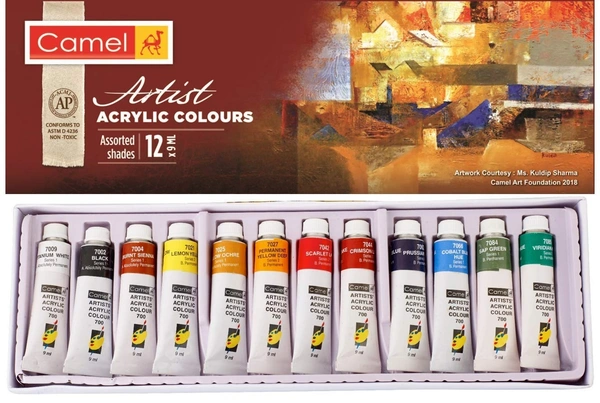Camlin  Camel Camlin Kokuyo Acrylic Color Box - 9ml Tubes, 12 Shades