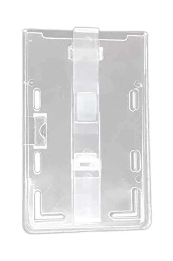 Plastic Transparent Crystal ID Card Holder with Flap Vertical Box Type Pusher (Pack of (1)