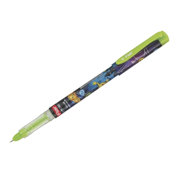FLAIR Inky Series Monster Liquid Ink Fountain Pen Blister Pack | Rounded Nib With Iridium Tip | Attractive Body | 2 Pieces X-Large Jumbo Cartridges With Each Pack | Blue Ink
