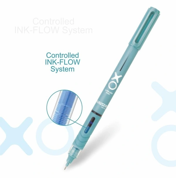 Hauser XO Liquid Ink Roller Pen | Needle Tip For Smooth & Consistent Ink Flow | Fitted with Controlled Ink Flow System & Rubberized Grip | Blue Ink