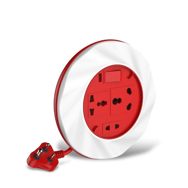 GOLDMEDAL Goldmedal Twister 16A 3-Pin Cable Extension Cord (White and Red) Pack of 1, 3.5-Meter Cable, Master Switch with Indicator, 6/16A Universal Socket, International Socket & 2 Pin Socket,250Volts