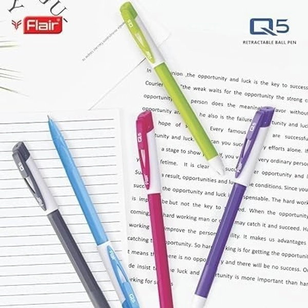 FLAIR Q5 0.7 To 1 mm Tip Easy Writing Ball Pen | Ergonomically designed Hexagonal Body | Low-Viscosity Ink For Smudge Free, Fine & Smooth Writing | Blue Ink